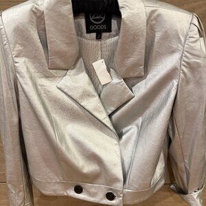 Women's Silver Metallic Jacket Blazer, Handmade, 212 Goods, RARE, NWT